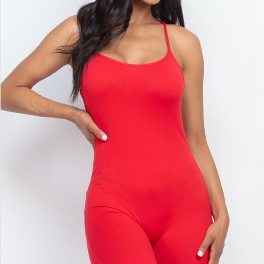 Trendy Women’s Red Cross Back Spaghetti Strap Bodycon Romper